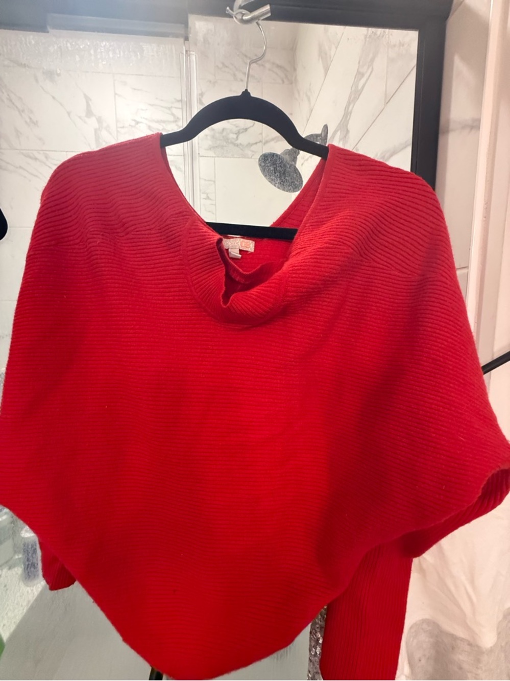 GB girls Red Ribbed Poncho Sweater